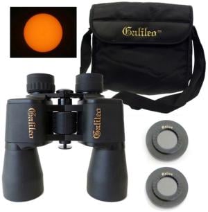 Galileo 16 x 50mm Porro Prism Binoculars w/ Solar Filter Caps, Black, G-1650SF