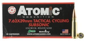 Atomic Ammunition 7.62x39mm Tactical Cycling Subsonic 220gr Sierra MatchKing 50 Round Box 00474