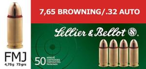 Sellier & Bellot SB32A Handgun 32 ACP 73 Gr Full Metal Jacket FMJ 50 Bx/ 40 C