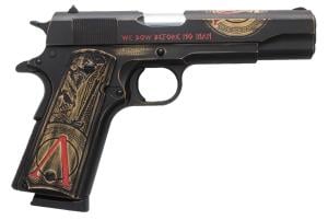 Tisas Arms 10100518AA1 1911 Spartan Full Size 45 ACP 71 5 Distressed MultiColor Cerakote Serrated Slide  Carbon Steel Frame wBeavertail Aluminum Cerakote wEngraving Grip