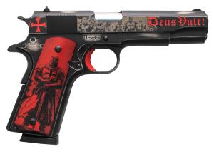 Tisas Arms 10100518AA2 1911 Crusader Full Size Frame 45 ACP 71 5 Steel Serrated Slide Distressed Graphite Cerakote Carbon Steel Frame wBeavertail MultiColor Cerakote Grip