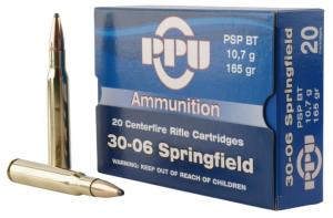 PPU PP30062 Standard Rifle 30-06 Springfield 165 Gr Pointed Soft Point PSP 20