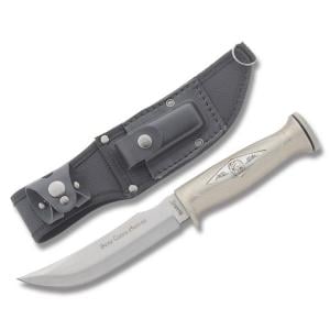 Marble's Bear Creek Bowie with Silver Finish Handles and 440A Stainless Steel 5.439" Clip Point Plain Edge Blade Model MR242