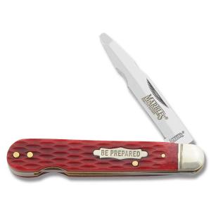 Marble's Workman's Series Electrician's Lockback 3.625" with Red Jigged Bone Handles and 440A Stainless Steel Plain Edge Blade Model MR283