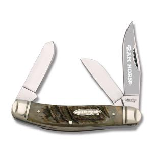 Marbles Medium Stockman 3.625" with Ram Horn Handles and 440A Stainless Steel Plain Edge Blades Model MR359