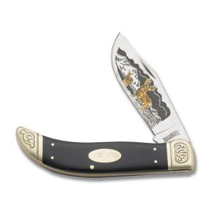 Marbles Wildlife Collectors Series Deer Clasp Knife with Black Smooth Bone Handles and 440A Stainless Steel 4.125" Clip Point Plain Edge Blade Model MR366