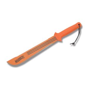 Marbles Machete with Bright Orange Polypropylene Handle and Orange Coating Fire Hardened/Oil Quenched Carbon Steel 14" Sawback Blade Model MR393