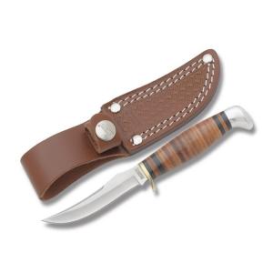 Marbles Small Skinner with Stacked Leather Handles and 440A Stainless Steel 3.063" Clip Point Plain Edge Blade Model MR396