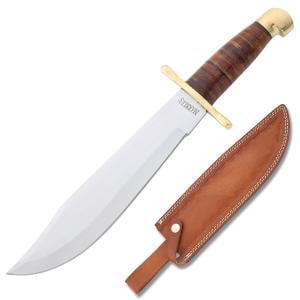 Marbles Bowie Stainless Steel Blade Stacked Leather Handle