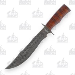 Marble's Stacked Leather Damascus Bowie Fixed Blade Knife