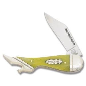 Rough Rider Small Lady Leg 3.25" Lime Green Smooth Bone Handle 440A Stainless Steel