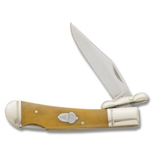 Rough Rider Swing Guard Lockback 3.50" with Tobacco Smooth Bone Handle and 440A Stainless Steel Plain Edge Blade Model RR1326