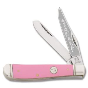 Rough Rider Love Peace Friendship Mini Trapper 3.50” with Smooth Pink Composition Handles and 440A Stainless Steel Plain Edge Blades Model RR1377