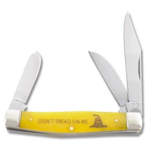 Rough Rider Don't Tread On Me Stockman 3.875" with Yellow Smooth Bone Handle and 440A Stainless Steel Plain Edge Blades Model RR1390