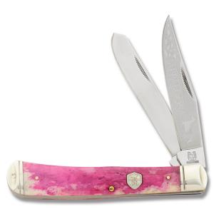 Rough Rider Trapper 4.125" with Red Appaloosa Bone Handle and 440A Stainless Steel Plain Edge Blades Model RR1405