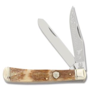 Rough Rider Trapper 4.125" with Brown Appaloosa Smooth Bone Handle and 440A Stainless Steel Blades Model RR1406