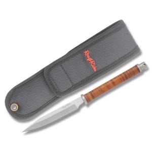 Rough Rider G.I. Toothpick with Stacked Leather Handle and 440A Stainless Steel 3.1875" Clip Point Plain Edge Blade with Black Nylon Sheath Model RR1407
