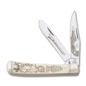 Rough Rider Minute Man Trapper 4.125" with Natural White Bone Handle and 440A Stainless Steel Plain Edge Blades Model RR1447