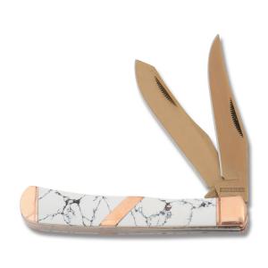 Rough Rider Copperstone Series Trapper 4.125” Synthetic Stone Handles Rose Titanium Coated 440A Stainless Steel Plain Edge Blades