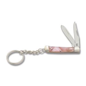 Rough Rider Jacks Trapper 2.125” Keychain Knife with Pink Celluloid Handles and 440A Stainless Steel Plain Edge Blades Model RR1552
