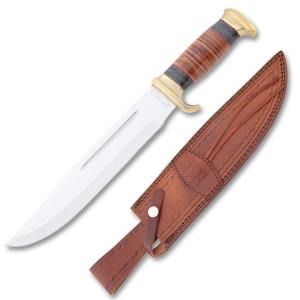 Rough Ryder Bowie Stainless Steel Blade Stacked Leather Handle