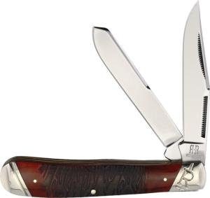 Rough Ryder Tiger Trapper Folding Knife, Mirror finish stainless clip and spey blades, Tiger striped jigged bone handle, RR2218 KB201R TIGER