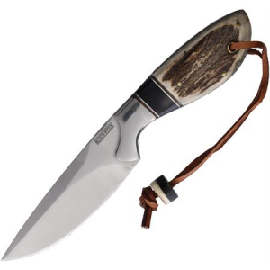 Rough Rider 2607 Stag Skinner Satin Fixed Blade Knife Stag Bone Handles
