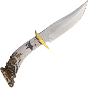 Ken Richardson Knives K1408 Bowie Crown Horn 5 inStandard Edge Carbon Steel Bowie Blade & Wood Handles