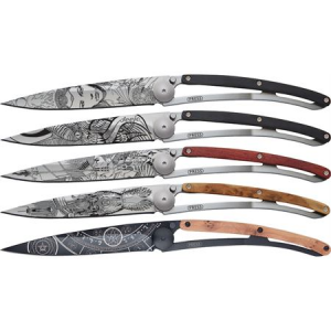 Deejo Knives 0039 Display Box 4+1 Fantasy 37g Knife with Rosewood or Granadilla Wood Handle