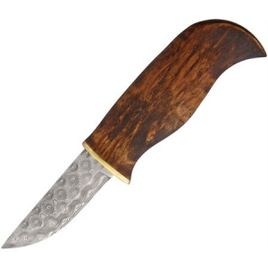 Karesuando Kniven 3633D Vuonjal Damask Knife with Brown Leather Sheath