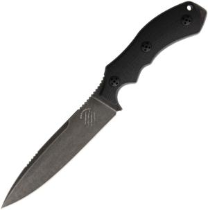 Bastinelli Creations RED Raptor Dark Stonewash Knife, 10.5in Overall, 5.5in Black Pvd Coated D2 Tool Steel Spear Point Blade, Black Textured G10 Handle, Black Kydex Sheath, BASRLD