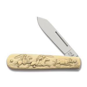 Rough Rider Cattle Ropers 3.50" Novelty Knife with Embossed Brass Handles and 440A Stainless Steel Plain Edge Blades Model RR1457