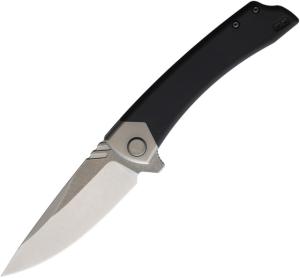 Bladerunners Systems Khopesh Linerlock Folding Knife, 4 stonewash finish Bohler M390 stainless blade, Black G10 handle, Extended tang, KHOPESH G10 FLIPPER TAB