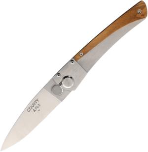 Courty & Fils No. 6 K-Lock Wood Folding Knife, 3.63 satin finish 14C28N Sandvik stainless blade, Olive wood handle with stainless back handle, AKN006L