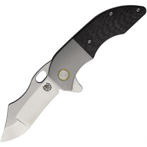 Red Horse Knife Works 036 Black War Pig Framelock Knife Gray Titanium/Twill Carbon Fiber Handles