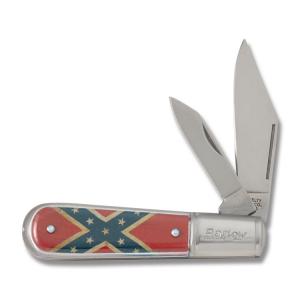 Confederate Flag Barlow Novelty Knife  with Acrylic Handle and Stainless Steel Plain Edge Blades