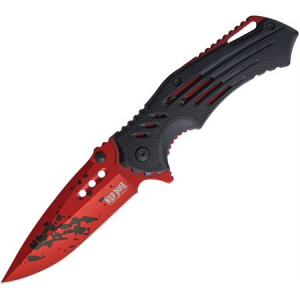 Wild Boar 1022 Linerlock Red Finish Stainless Drop Point Blade Knife with Black Nylon Handle