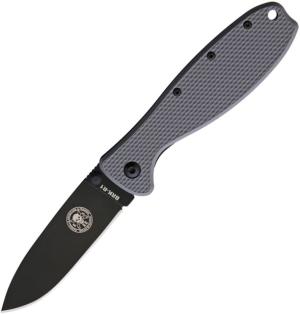 Esee Zancudo Framelock Folding Knife, 3 black coated AUS-8 stainless blade, Gray textured GRN handle with black stainless back, BRKR1FGB FOLIAGE GREEN/ BLACK