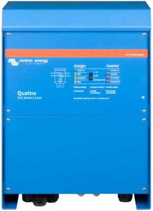 Victron Energy Quattro Inverter/Charger, 12 volts, 5000W, 200 amps Battery Charger, 50 amps Transfer Switch, Blue, QUA125021100