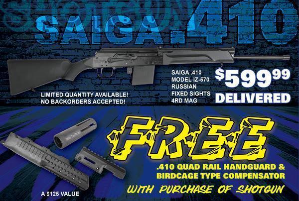 Saiga .410 Shotgun 22.5" 4 Rd + Free Quad Rail, Handguard & Compensator - $599.99